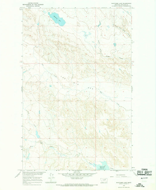 Classic USGS Whitcomb Lake Montana 7.5'x7.5' Topo Map Image