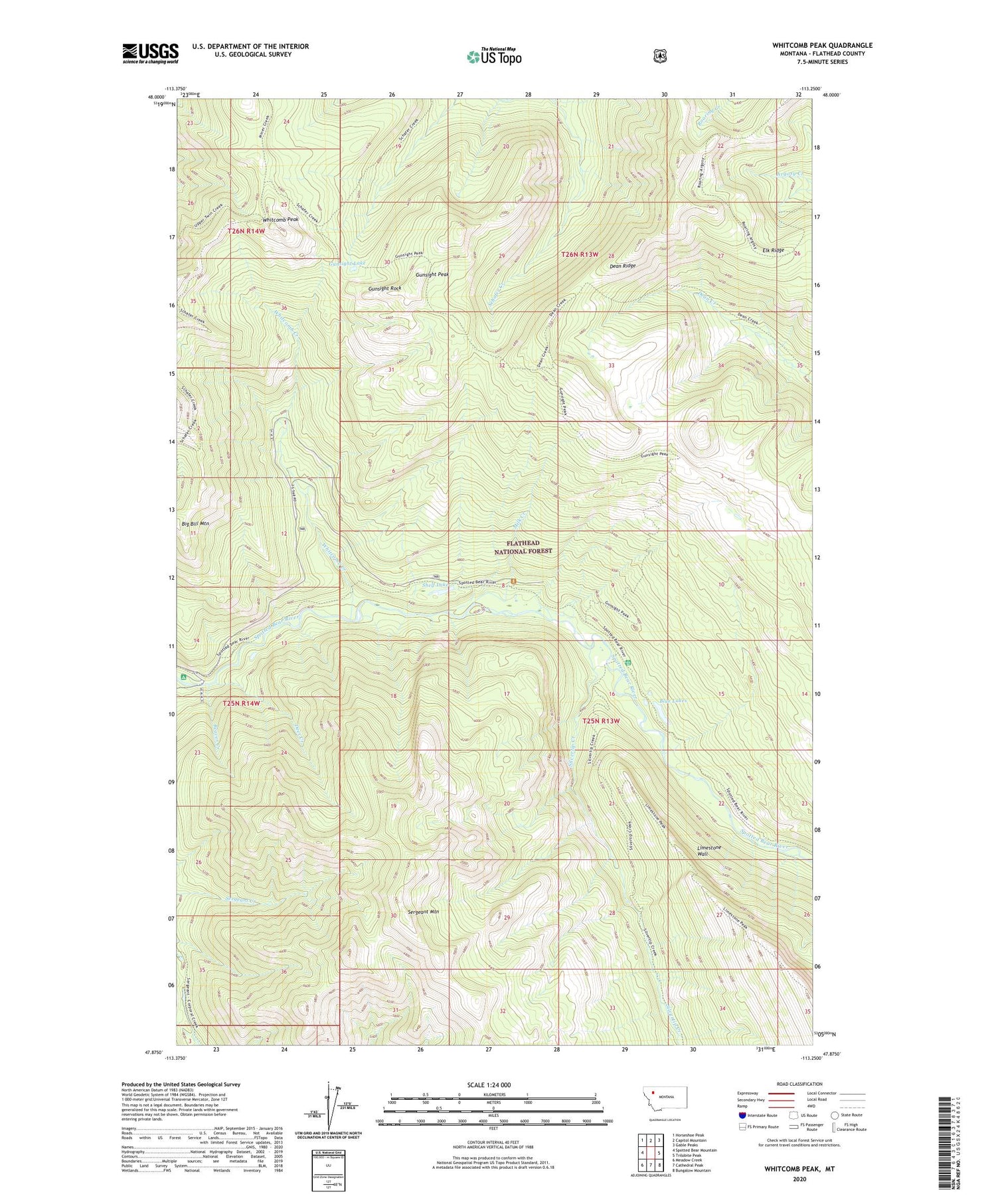 Whitcomb Peak Montana US Topo Map Image
