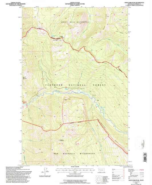 Classic USGS Whitcomb Peak Montana 7.5'x7.5' Topo Map Image