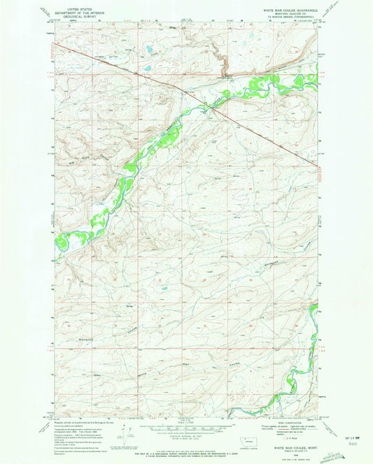 Classic USGS White Man Coulee Montana 7.5'x7.5' Topo Map Image