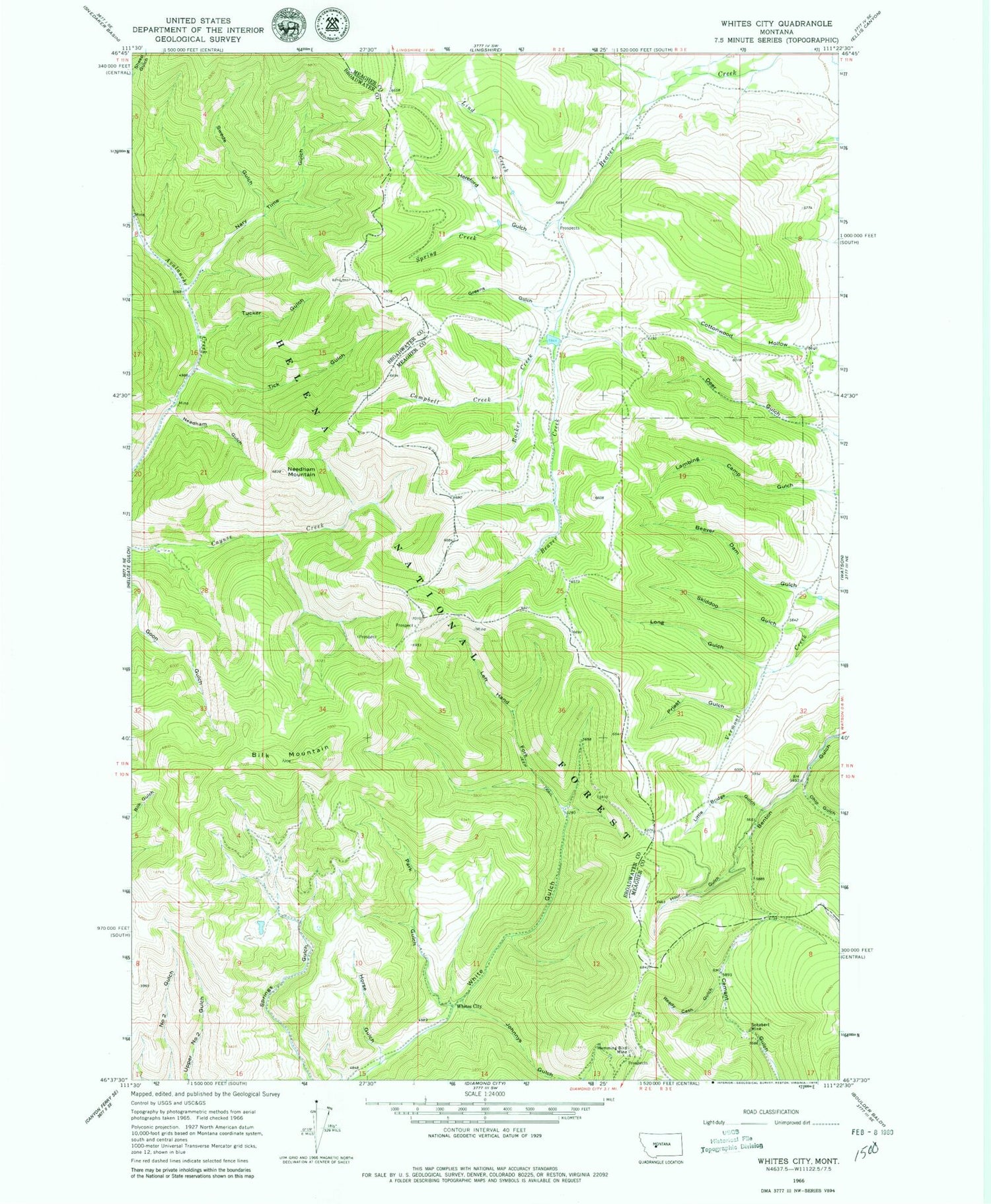 Classic USGS Whites City Montana 7.5'x7.5' Topo Map Image