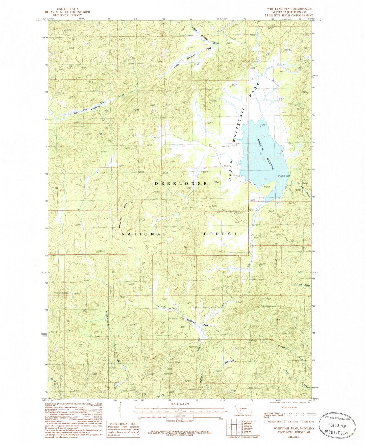 Classic USGS Whitetail Peak Montana 7.5'x7.5' Topo Map Image