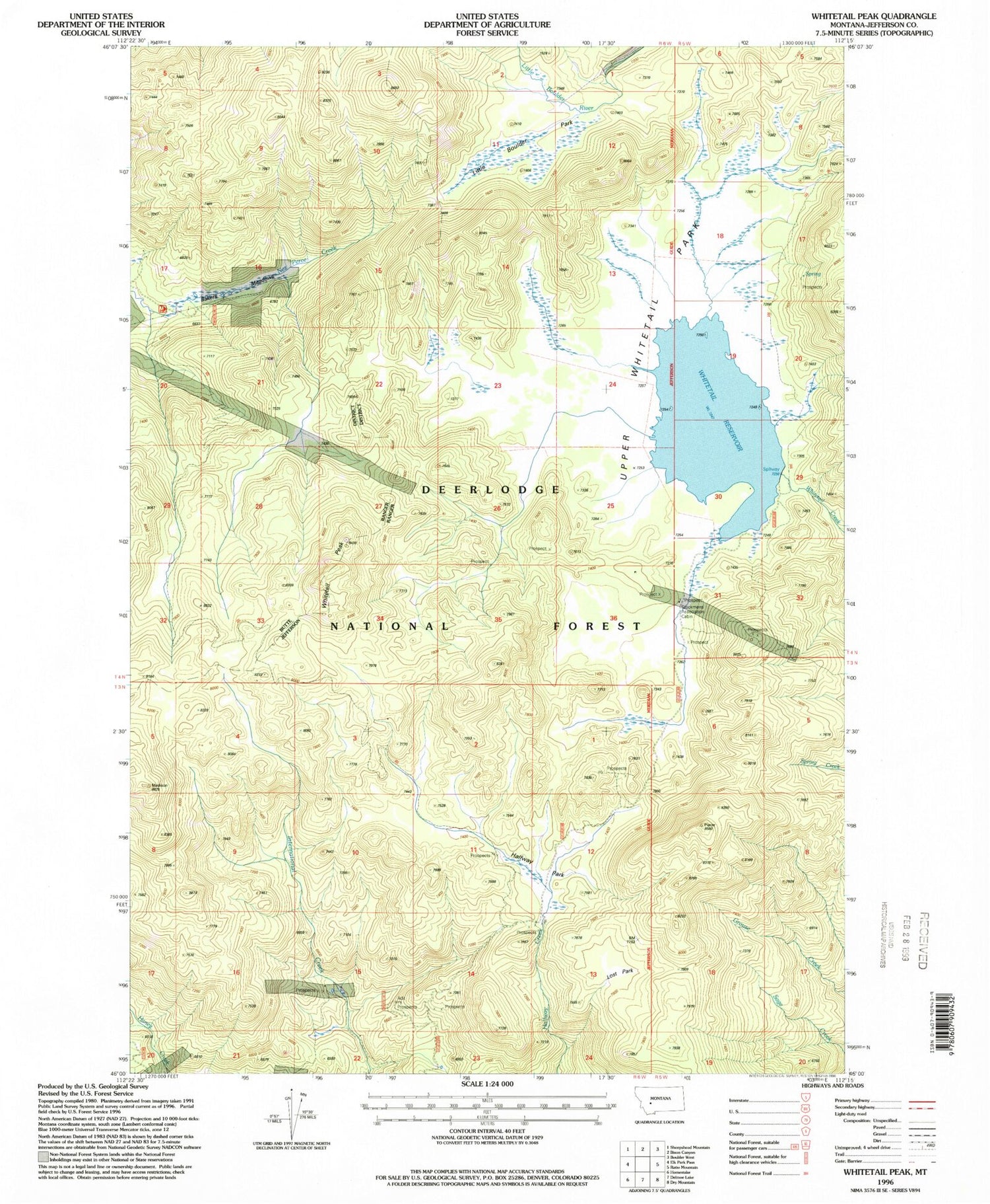Classic USGS Whitetail Peak Montana 7.5'x7.5' Topo Map Image