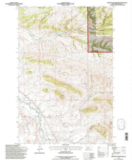 Classic USGS Whitetail Reservoir Montana 7.5'x7.5' Topo Map Image