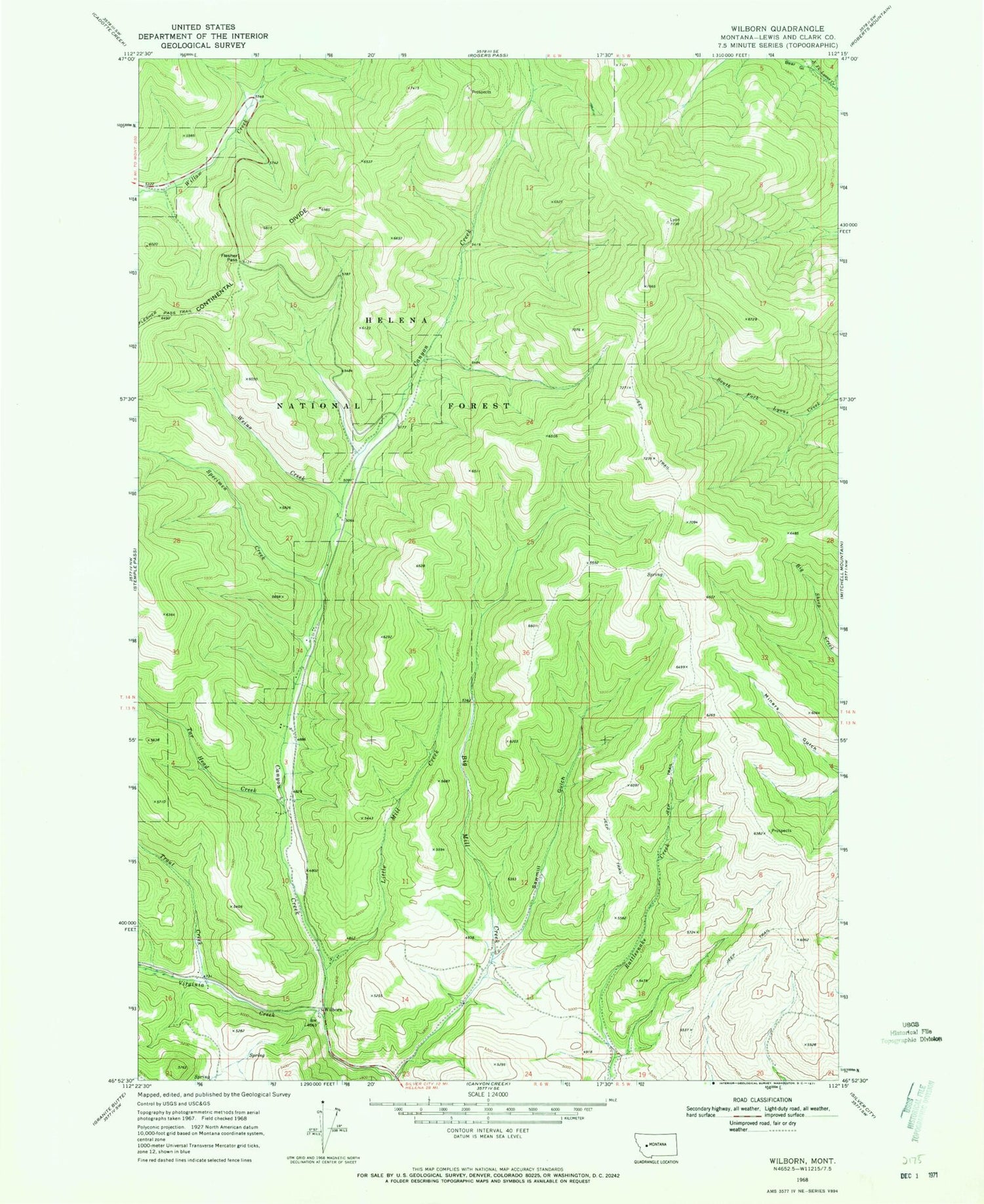Classic USGS Wilborn Montana 7.5'x7.5' Topo Map Image