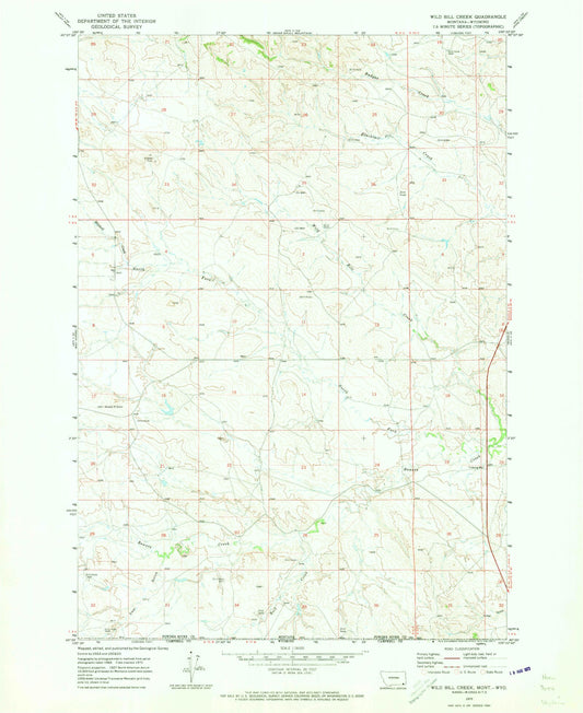Classic USGS Wild Bill Creek Montana 7.5'x7.5' Topo Map Image