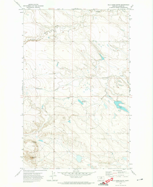 Classic USGS Wild Horse Butte Montana 7.5'x7.5' Topo Map Image