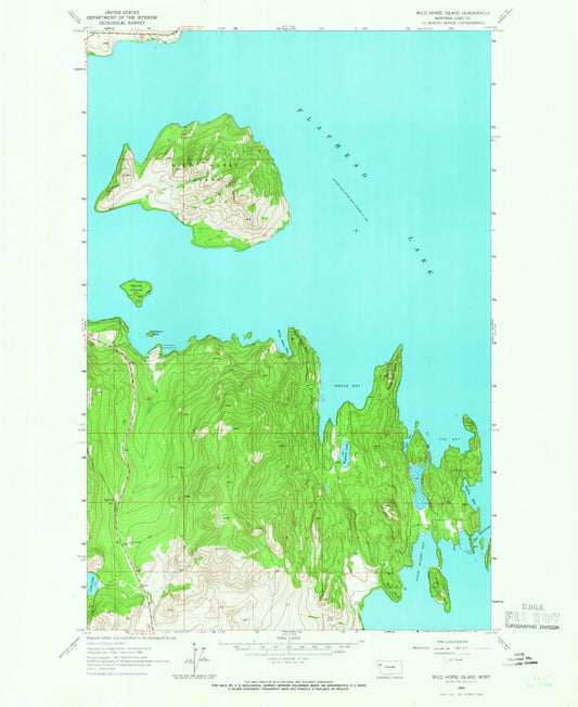 Classic USGS Wild Horse Island Montana 7.5'x7.5' Topo Map Image