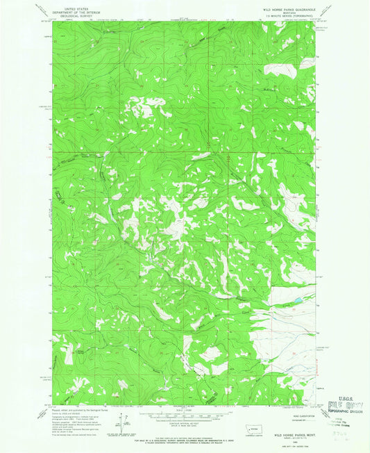 Classic USGS Wild Horse Parks Montana 7.5'x7.5' Topo Map Image