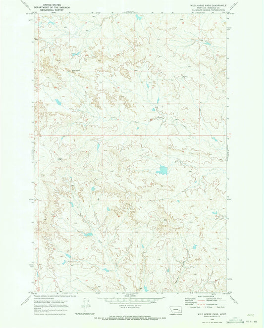 Classic USGS Wild Horse Pass Montana 7.5'x7.5' Topo Map Image