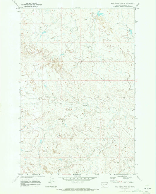 Classic USGS Wild Horse Pass SE Montana 7.5'x7.5' Topo Map Image