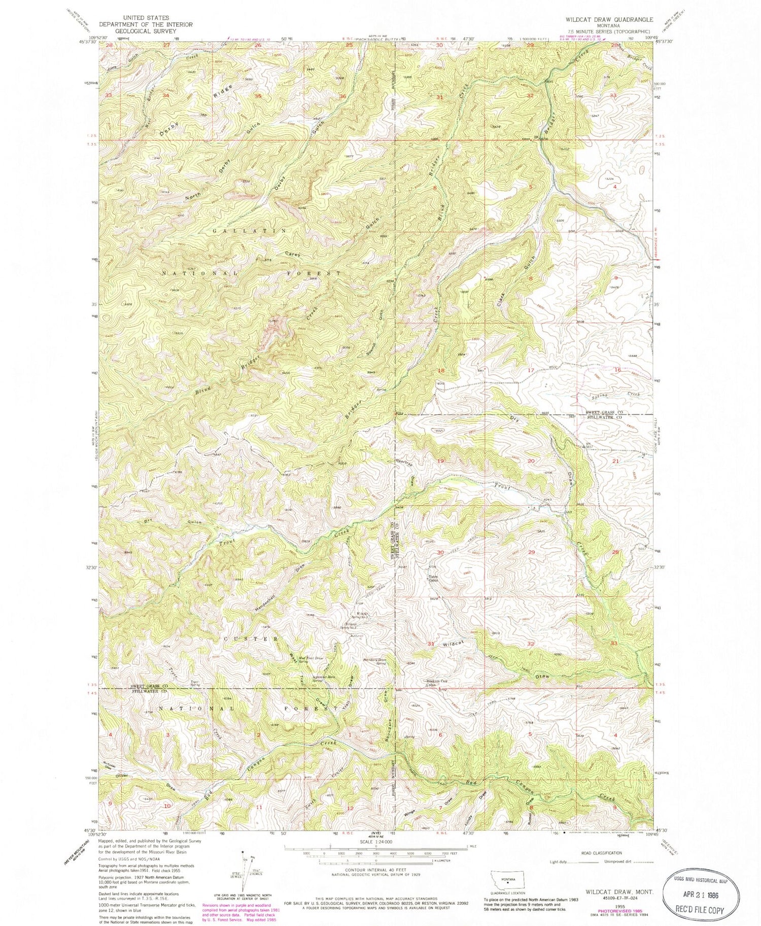 Classic USGS Wildcat Draw Montana 7.5'x7.5' Topo Map Image