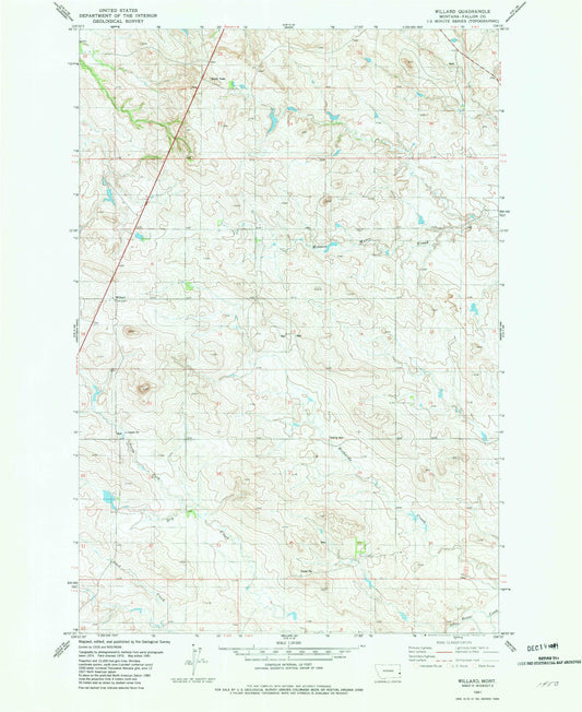 Classic USGS Willard Montana 7.5'x7.5' Topo Map Image