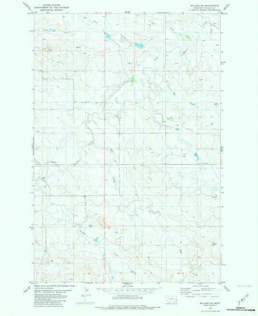 Classic USGS Willard SE Montana 7.5'x7.5' Topo Map Image