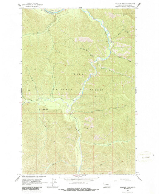 Classic USGS Williams Peak Montana 7.5'x7.5' Topo Map Image