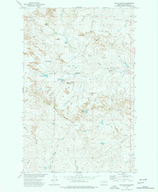Classic USGS Willis Buttes Montana 7.5'x7.5' Topo Map Image