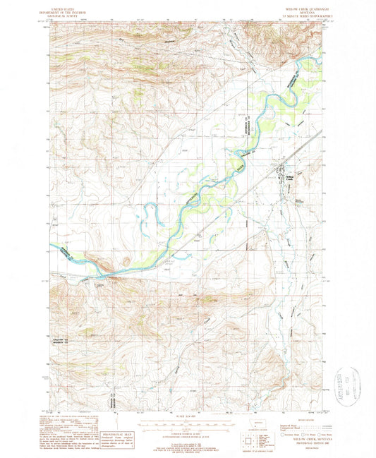 Classic USGS Willow Creek Montana 7.5'x7.5' Topo Map Image