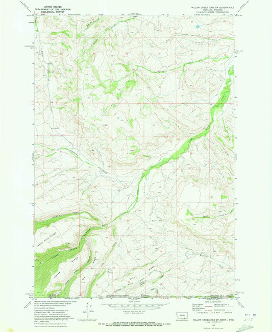 Classic USGS Willow Creek Dam SW Montana 7.5'x7.5' Topo Map Image