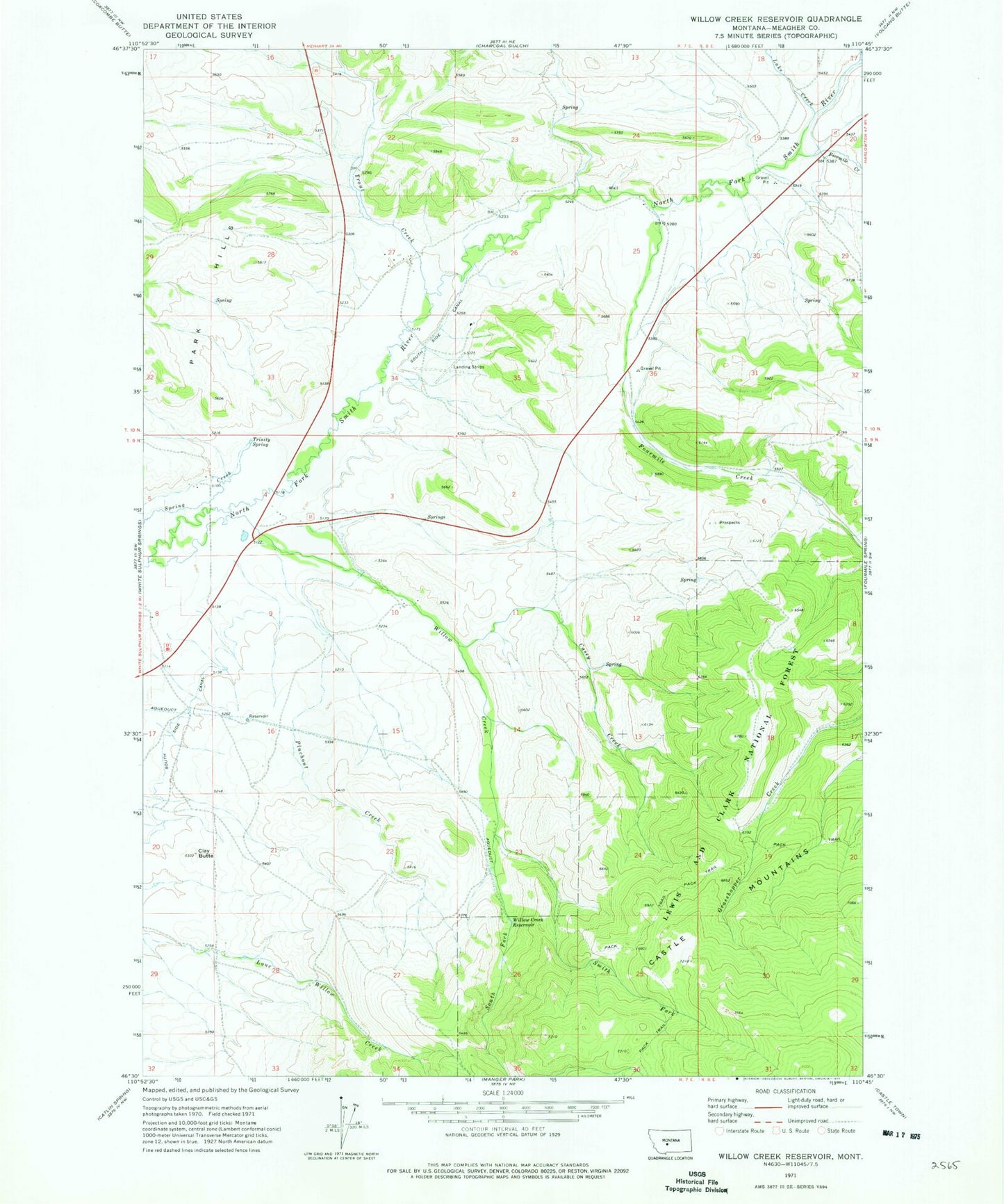 Classic USGS Willow Creek Reservoir Montana 7.5'x7.5' Topo Map Image