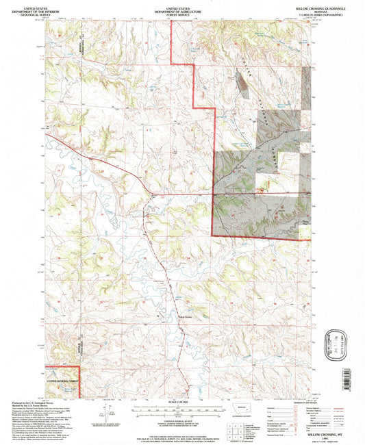 Classic USGS Willow Crossing Montana 7.5'x7.5' Topo Map Image