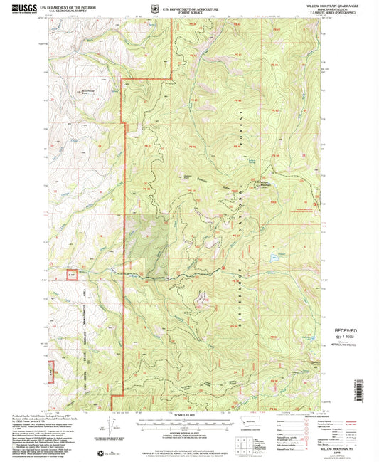 Classic USGS Willow Mountain Montana 7.5'x7.5' Topo Map Image
