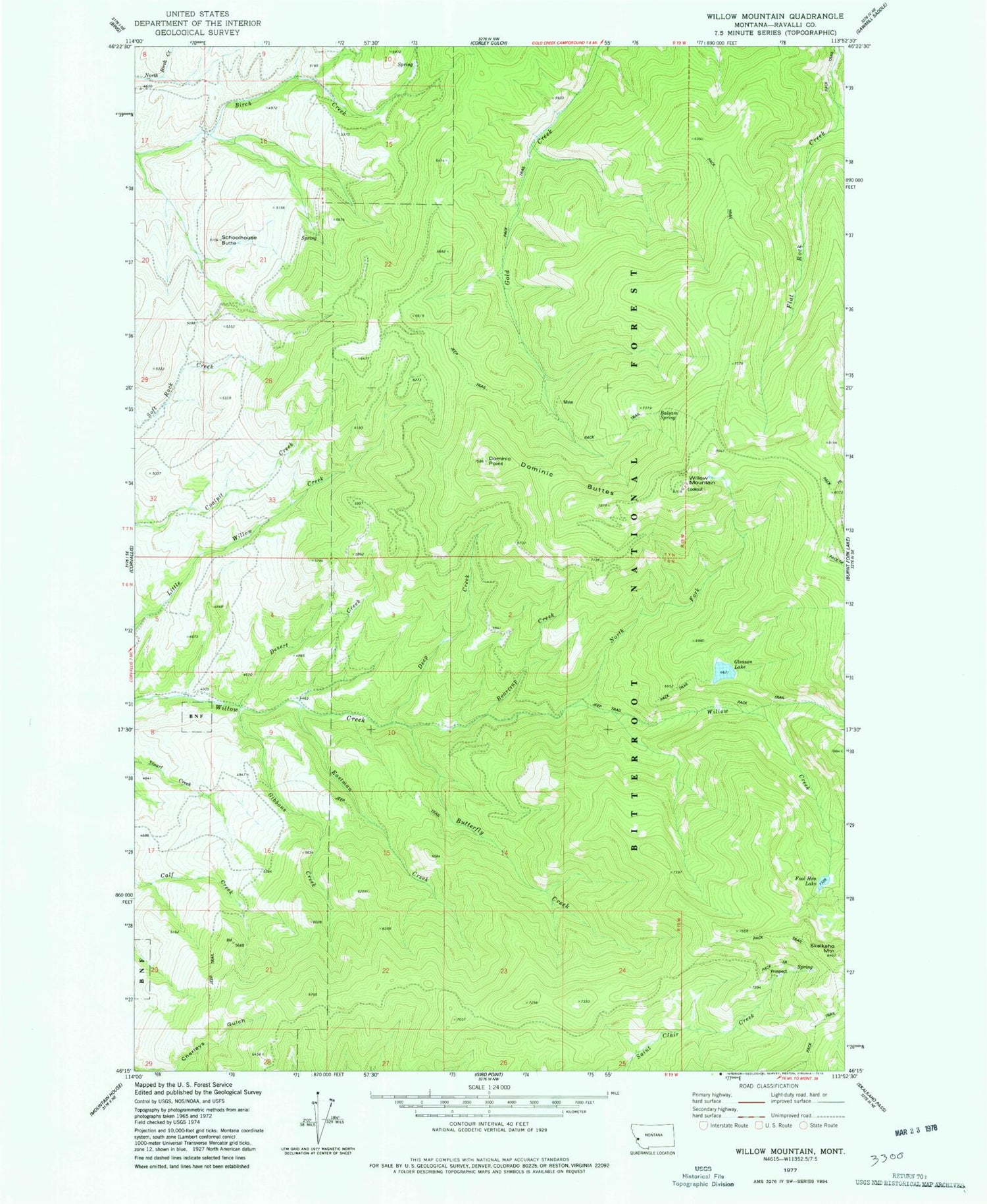 Classic USGS Willow Mountain Montana 7.5'x7.5' Topo Map Image