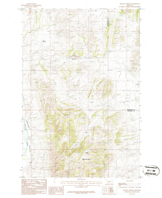 Classic USGS Willow Springs Montana 7.5'x7.5' Topo Map Image