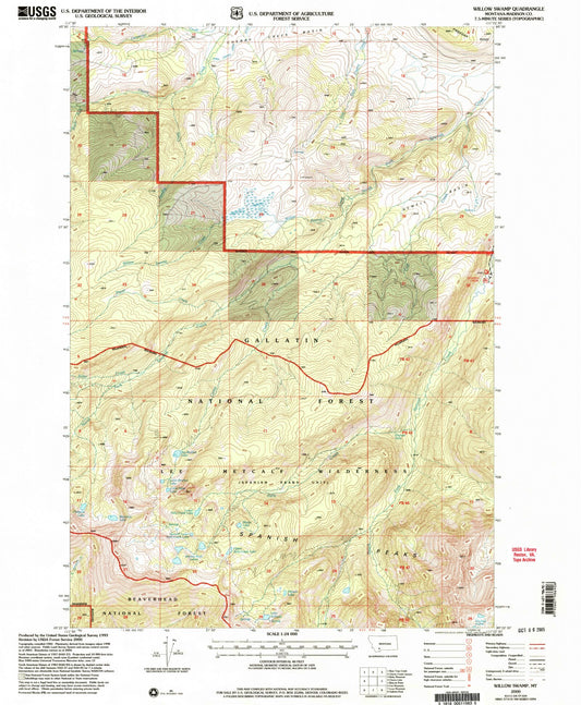 Classic USGS Willow Swamp Montana 7.5'x7.5' Topo Map Image