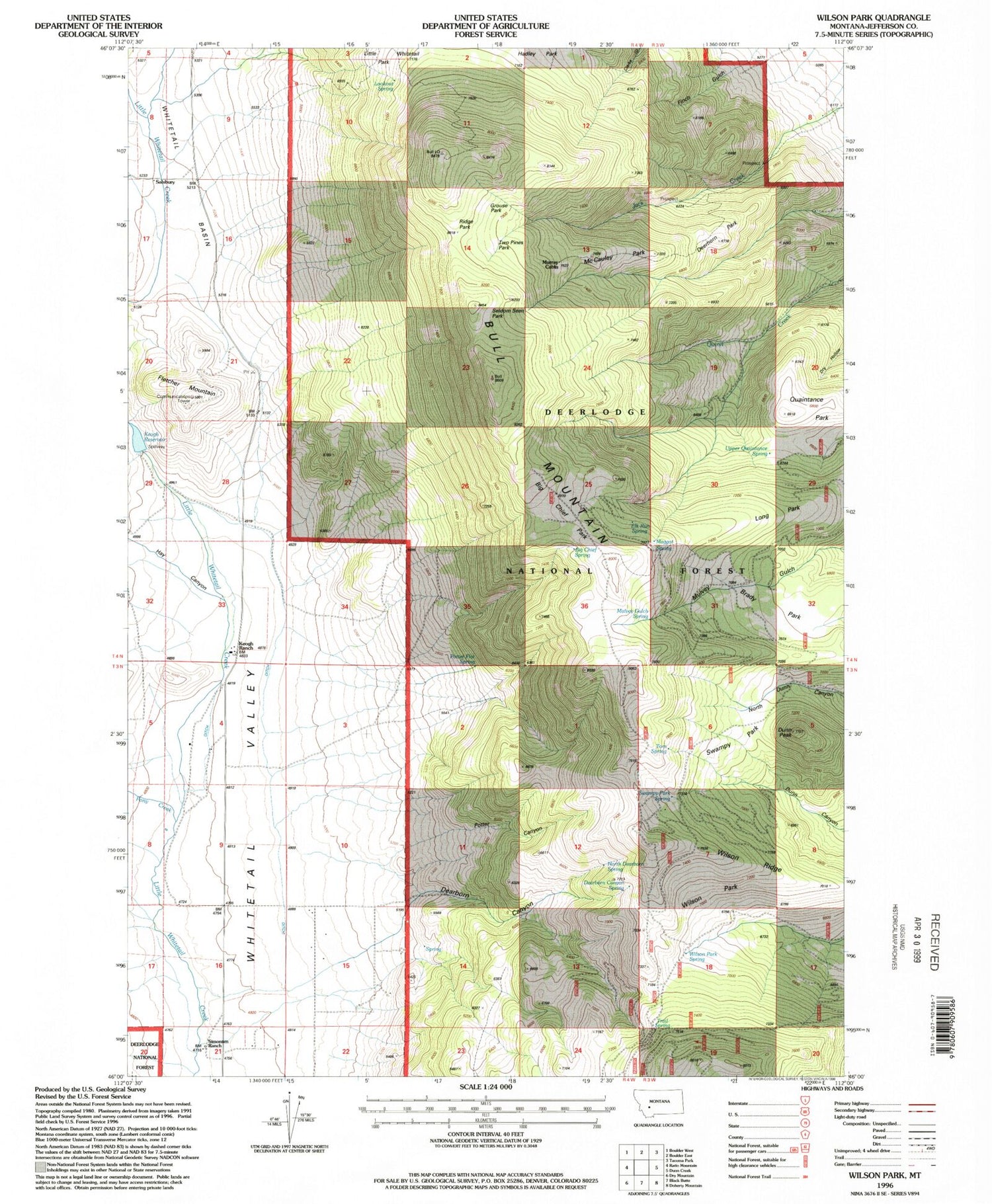 Classic USGS Wilson Park Montana 7.5'x7.5' Topo Map Image