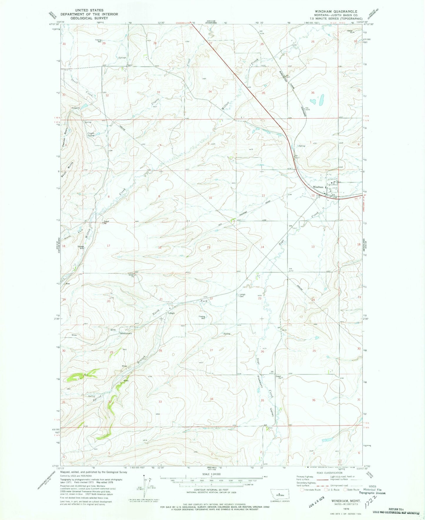 Classic USGS Windham Montana 7.5'x7.5' Topo Map Image
