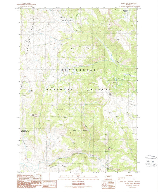 Classic USGS Windy Hill Montana 7.5'x7.5' Topo Map Image