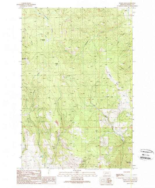 Classic USGS Windy Rock Montana 7.5'x7.5' Topo Map Image