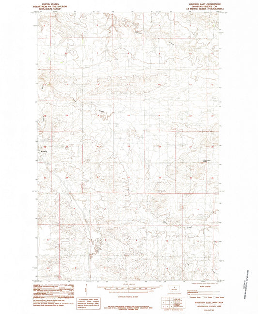 Classic USGS Winifred East Montana 7.5'x7.5' Topo Map Image