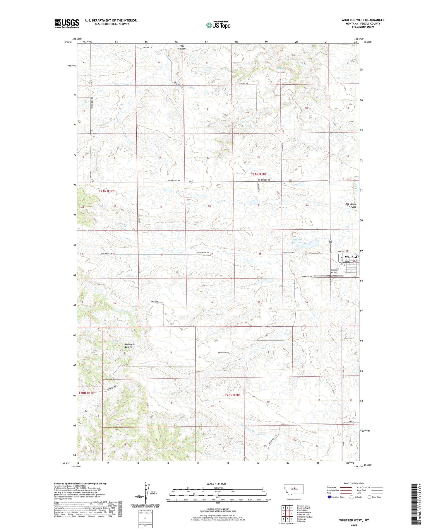Winifred West Montana US Topo Map Image