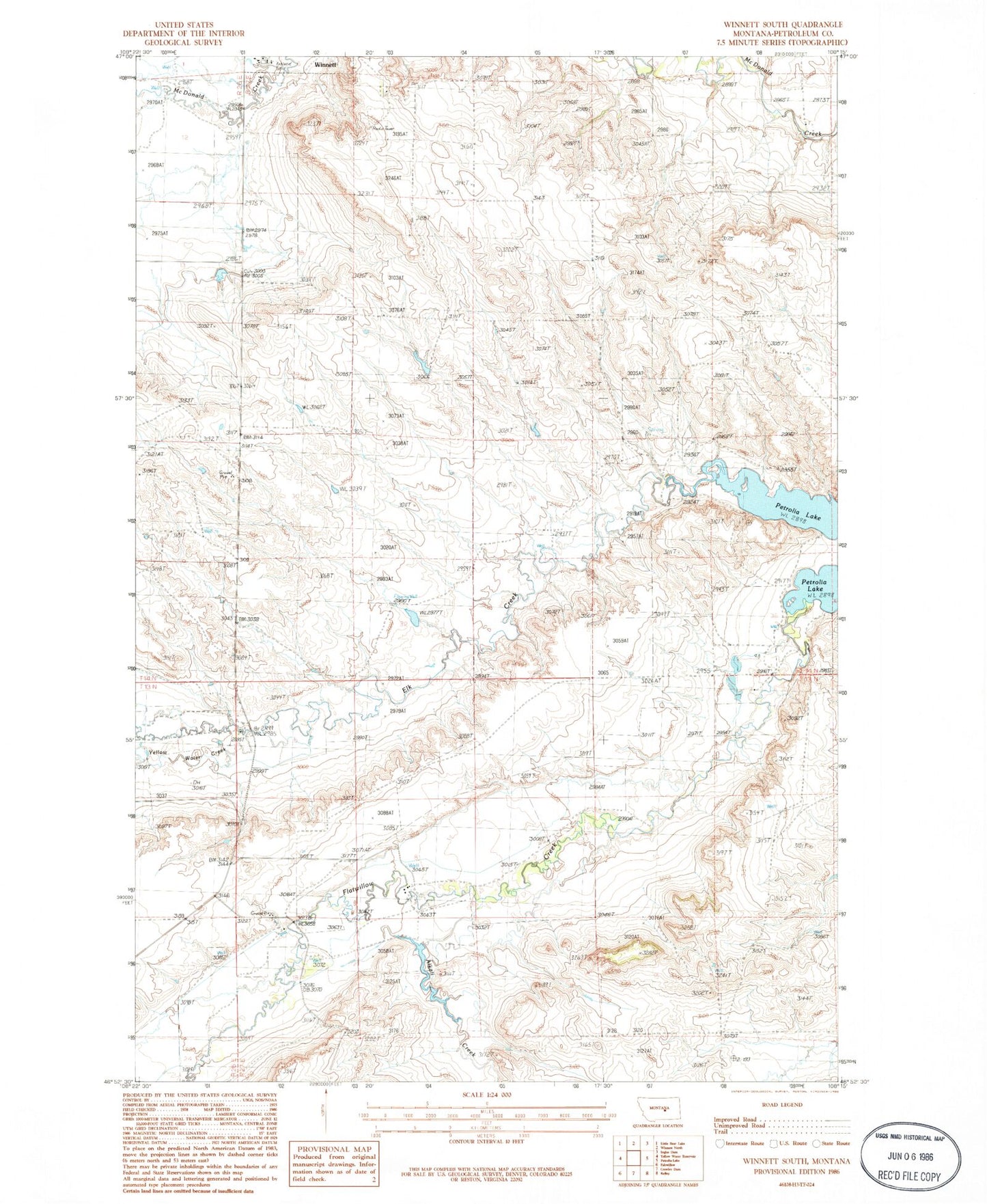Classic USGS Winnett South Montana 7.5'x7.5' Topo Map Image