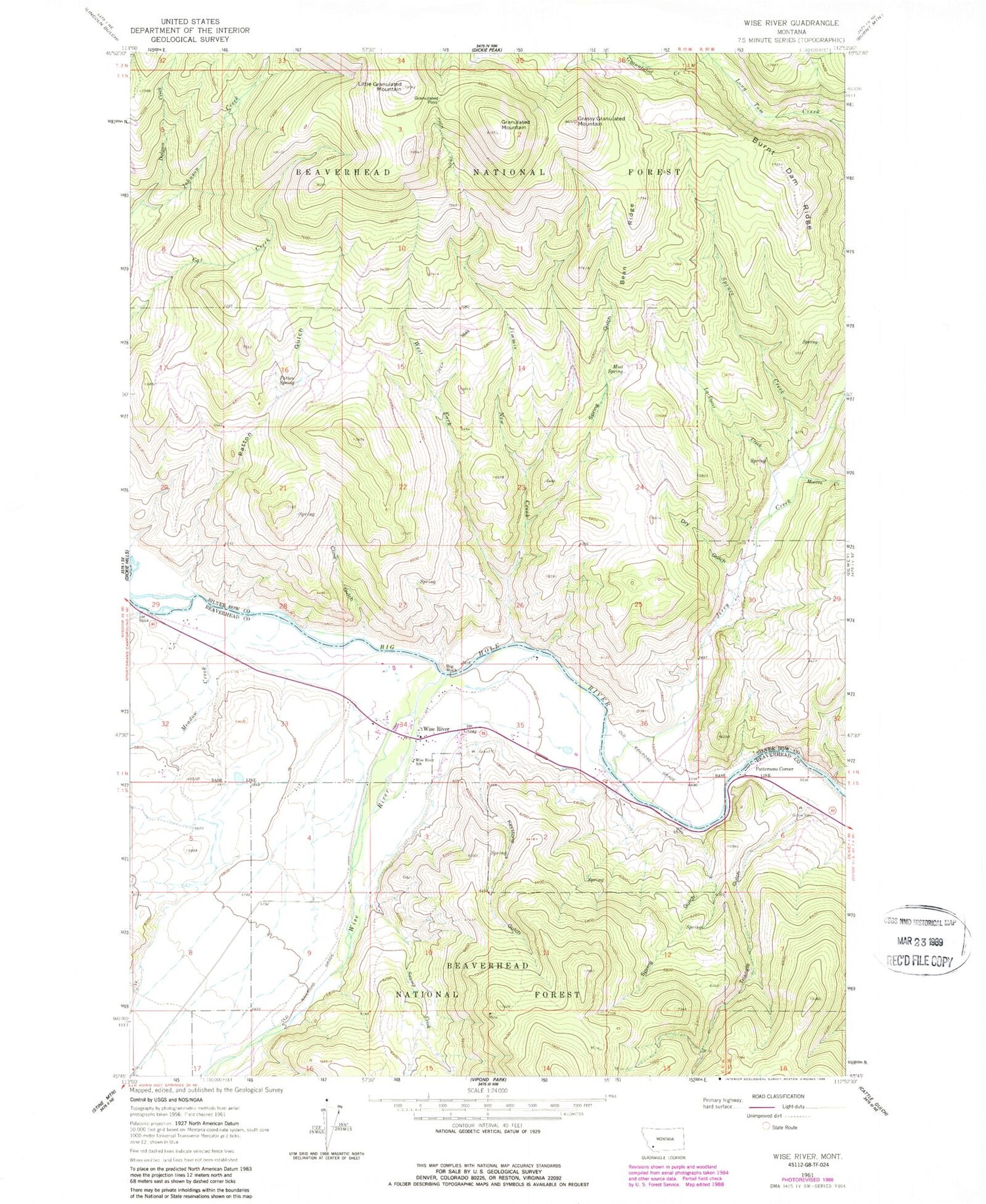 Classic USGS Wise River Montana 7.5'x7.5' Topo Map Image