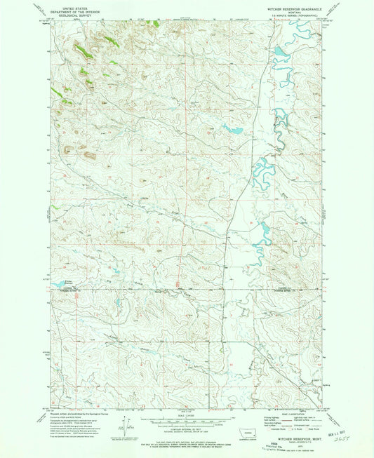 Classic USGS Witcher Reservoir Montana 7.5'x7.5' Topo Map Image