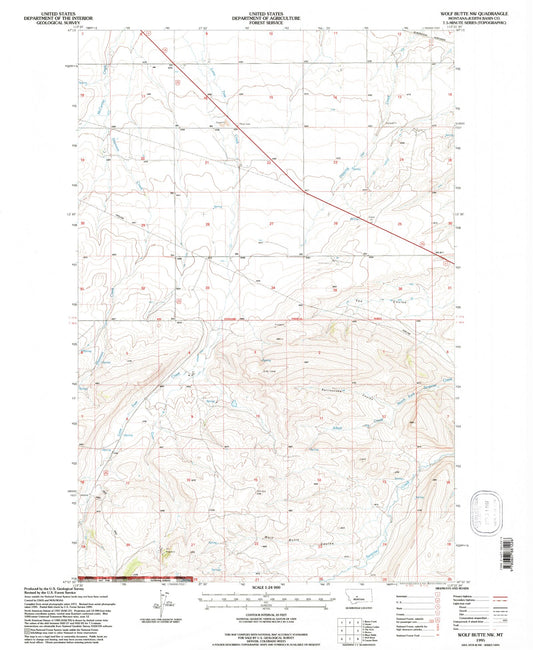 Classic USGS Wolf Butte NW Montana 7.5'x7.5' Topo Map Image
