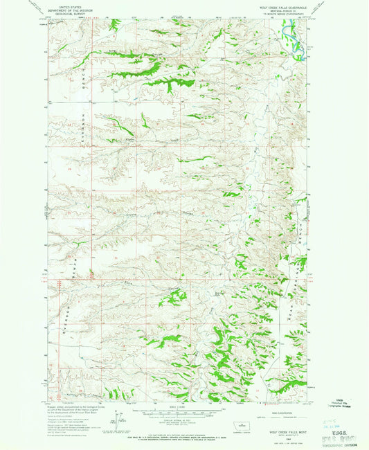 Classic USGS Wolf Creek Falls Montana 7.5'x7.5' Topo Map Image