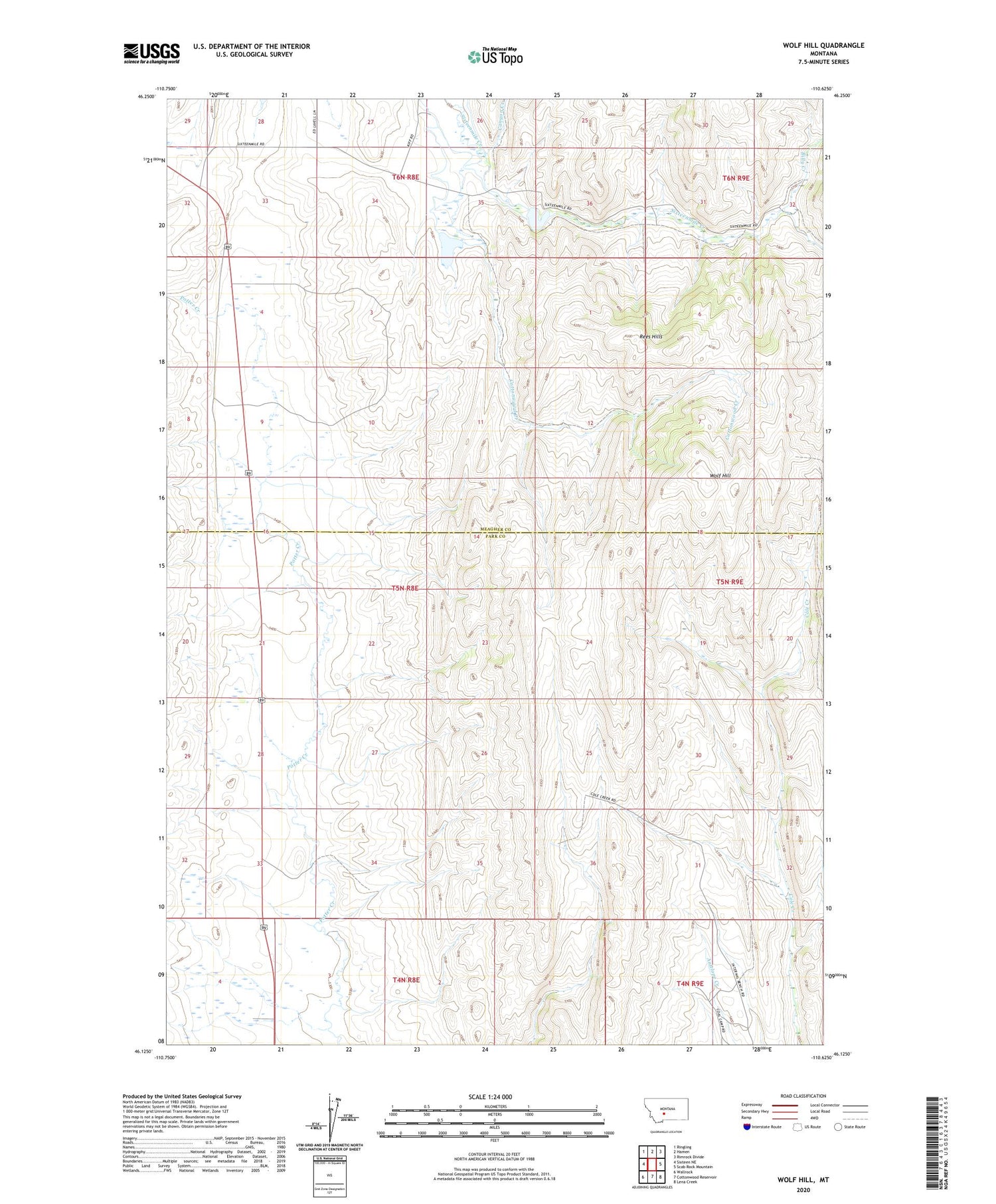 Wolf Hill Montana US Topo Map Image
