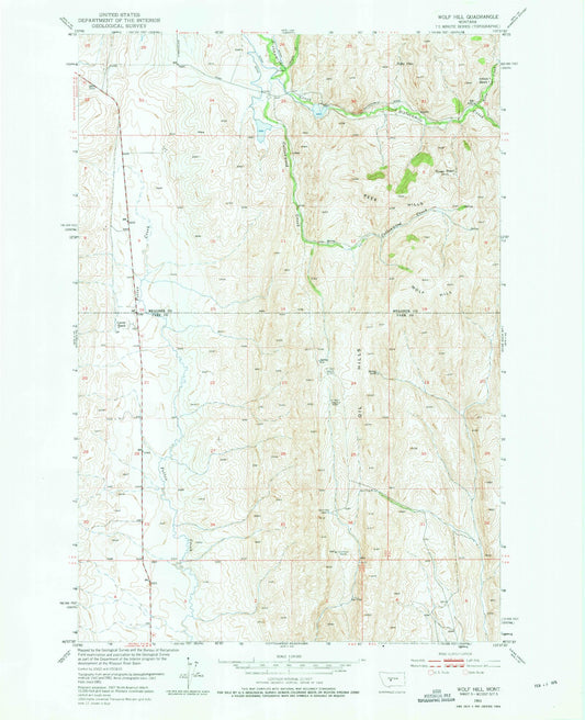 Classic USGS Wolf Hill Montana 7.5'x7.5' Topo Map Image
