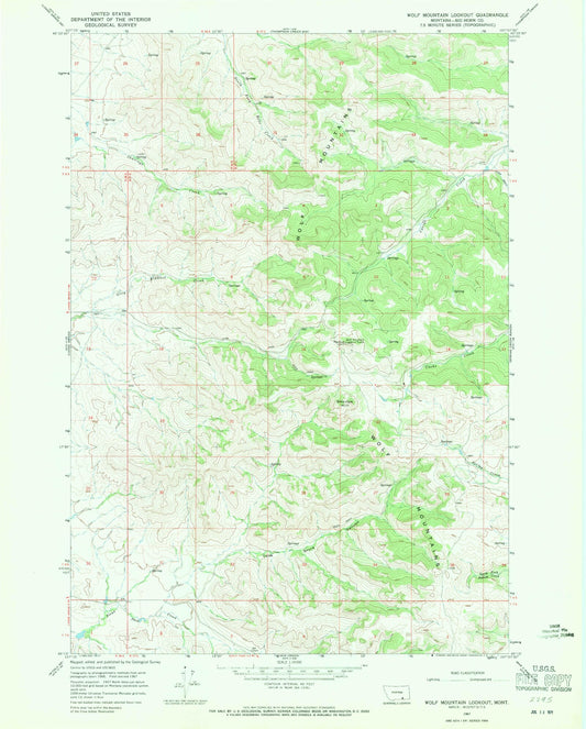 Classic USGS Wolf Mountain Lookout Montana 7.5'x7.5' Topo Map Image