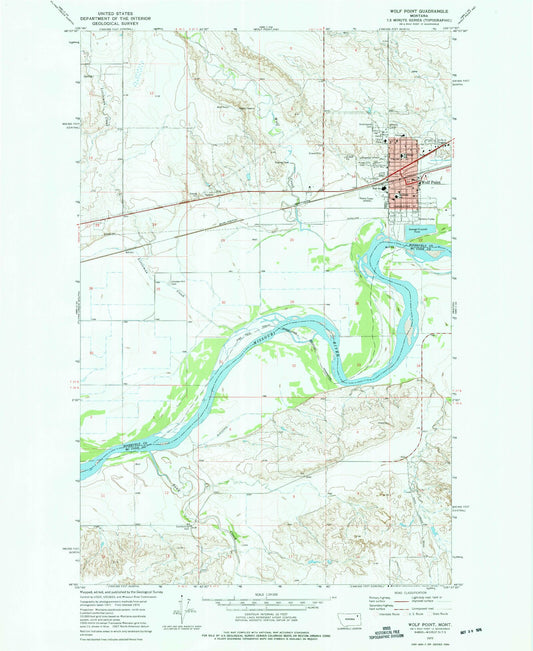 Classic USGS Wolf Point Montana 7.5'x7.5' Topo Map Image