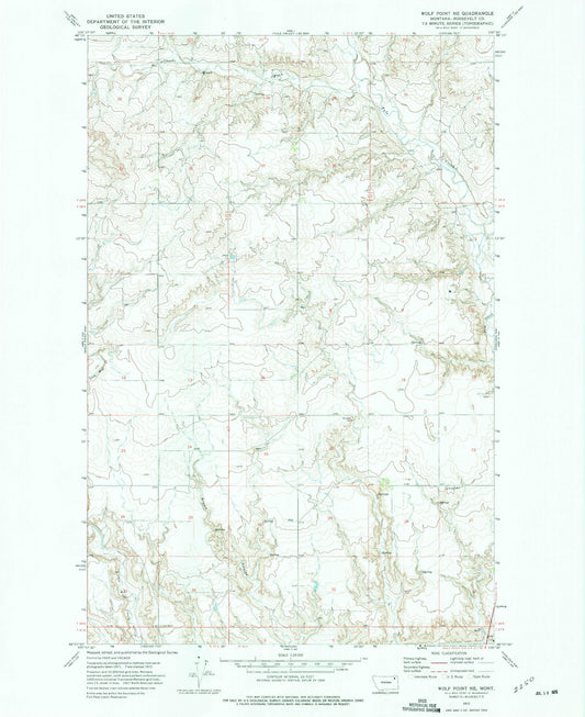 Classic USGS Wolf Point NE Montana 7.5'x7.5' Topo Map Image