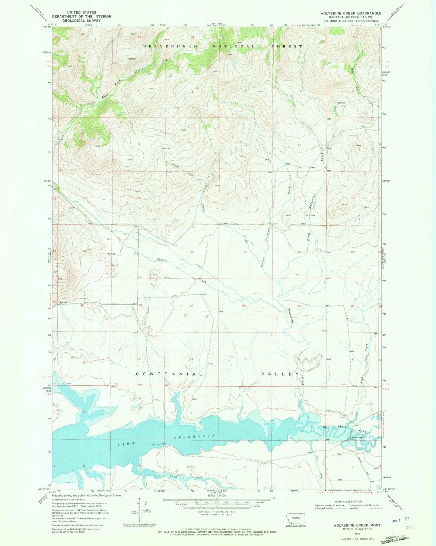 Classic USGS Wolverine Creek Montana 7.5'x7.5' Topo Map Image