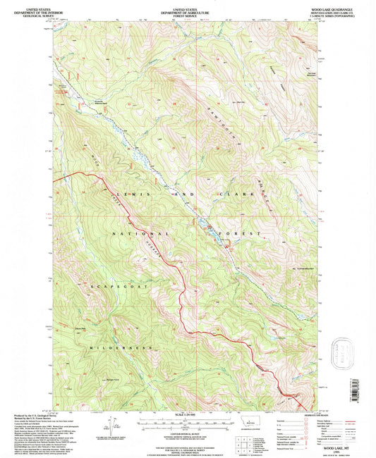 Classic USGS Wood Lake Montana 7.5'x7.5' Topo Map Image