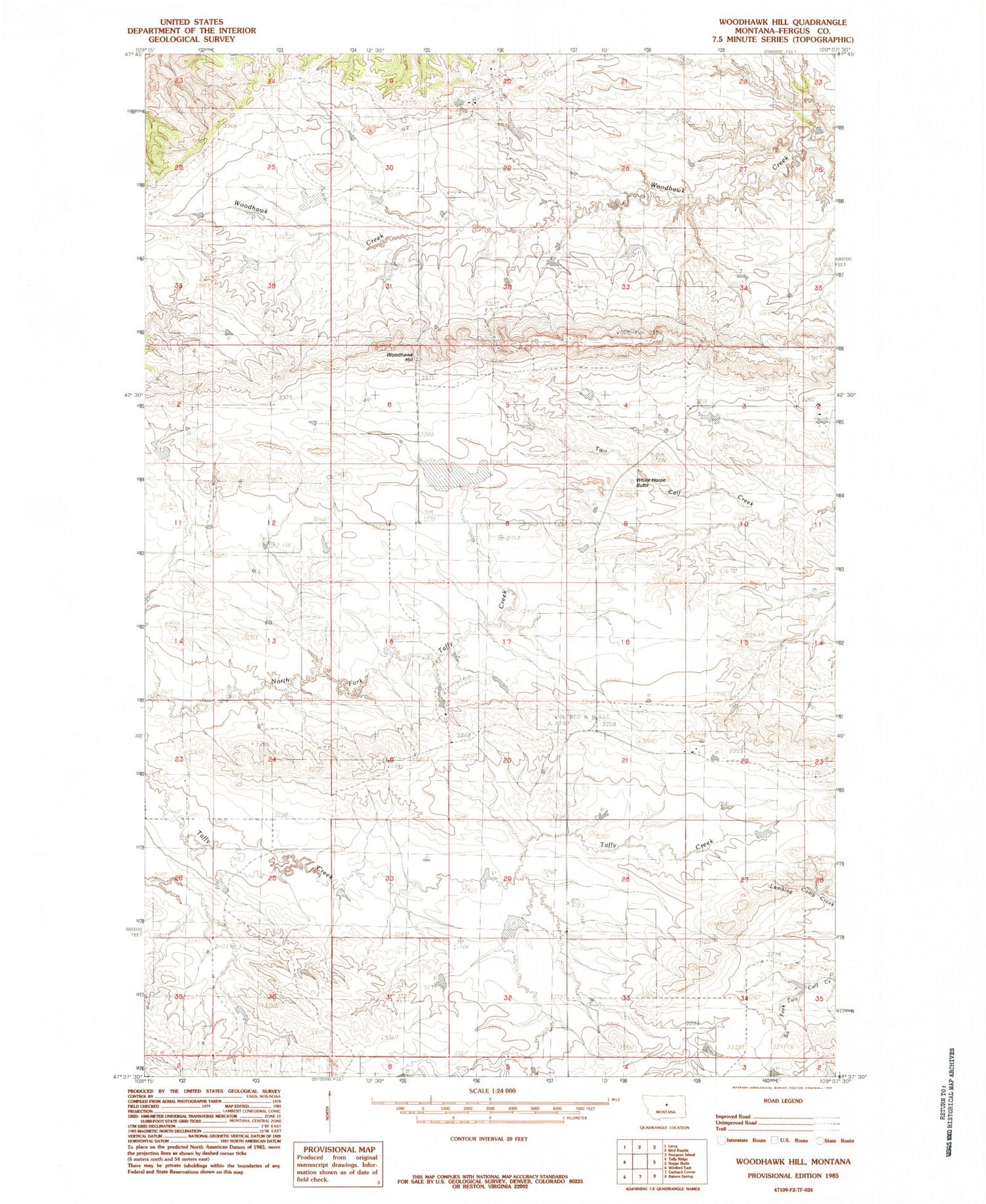 Classic USGS Woodhawk Hill Montana 7.5'x7.5' Topo Map Image