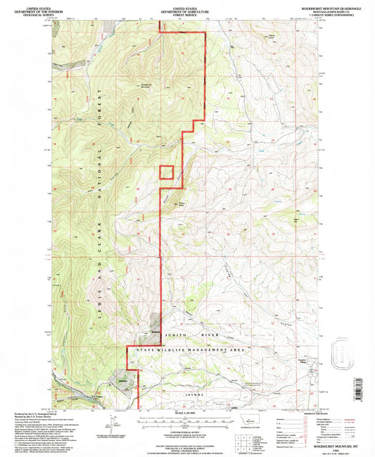 Classic USGS Woodhurst Mountain Montana 7.5'x7.5' Topo Map Image