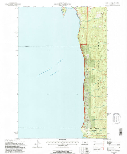 Classic USGS Woods Bay Montana 7.5'x7.5' Topo Map Image