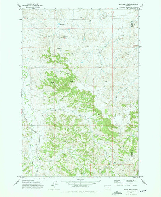 Classic USGS Woods Water Montana 7.5'x7.5' Topo Map Image